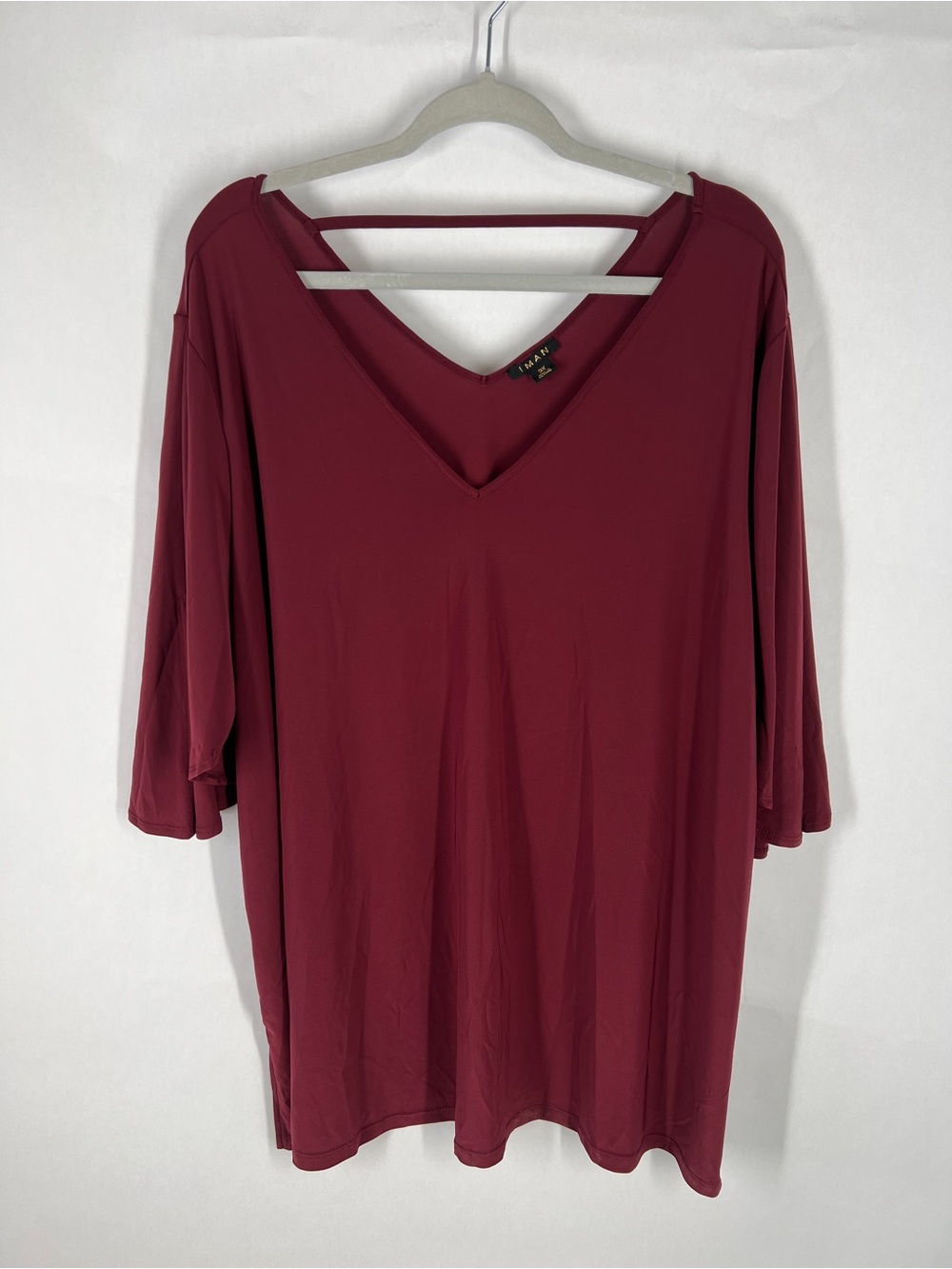 IMAN Burgundy Jersey Knit V-Neck Dolman Slit Sleeve Tunic Top‎ 3X